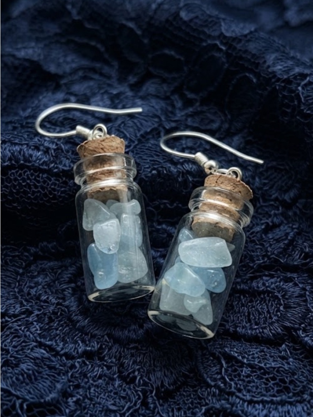 Aquamarine Crystal Chip Drop Jar Earrings